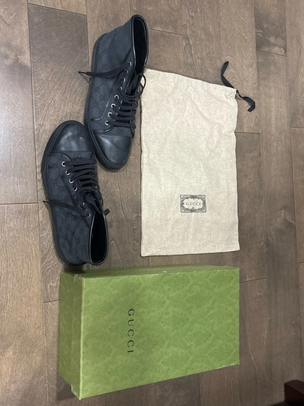 Gucci Black Low-Top GG Canvas & Leather Sneakers
